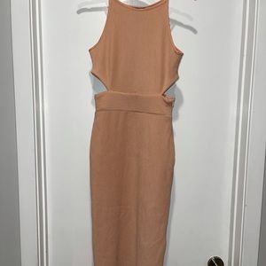 Topshop blush ribbed tight dress with cutouts